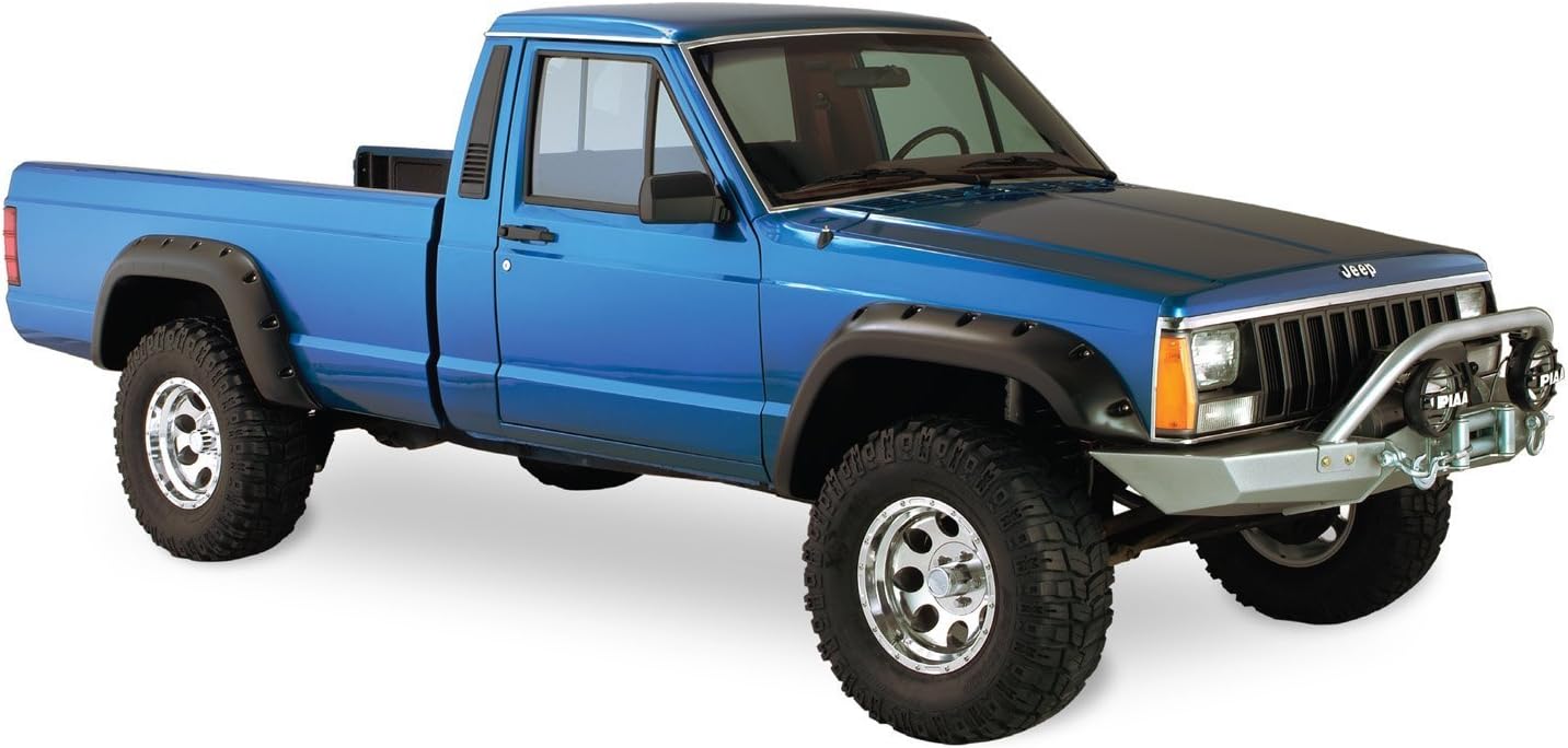 Bushwacker Jeep Cutout Pocket/Rivet Style Front & Rear Fender Flares | 4-Piece Set, Black, Textured Finish | 10912-07 | Fits 1984-2001 Jeep Cherokee, 2-Door Sport