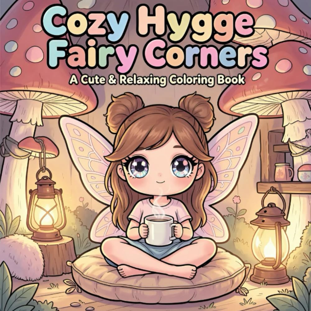 Cute & Cozy Hygge Fairy Corners 1: A Kawaii Fairy Coloring Book Filled with Adorable Cottage Nooks, Relaxing Scenes & Chunky Line Art for Stress Relief