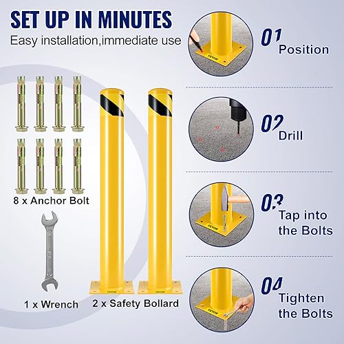 Miniatura 4 de VEVOR Bolardo de seguridad, poste de bolardo de altura de 36 pulgadas, poste de bolardo de seguridad de tubería de acero de 4.5 pulgadas