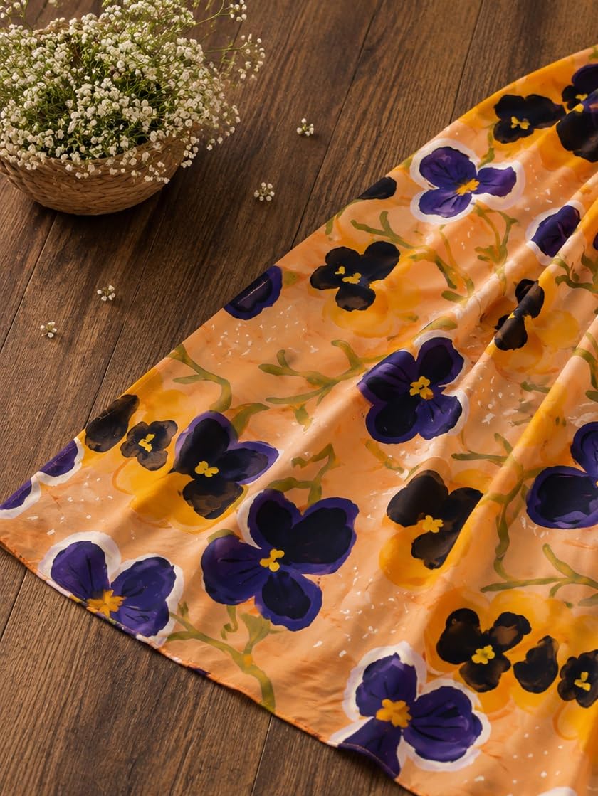 NK Textiles Floral Brush Print Orange Colored Pure Cotton Unstitched Fabric for Kurti, Gowns, Palazzo etc, 2 Meters, 2.5 Meters, 3 Meters, 5 Meters, Premium Dress Making Material-image-37