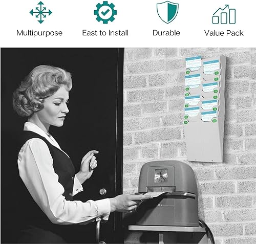 Miniatura 2 de Flexzion Soporte para tarjetas de tiempo, soporte de pared, ampliable, doble fila, 20 ranuras, soporte para tarjetas para hojas de tiempo de 7 x