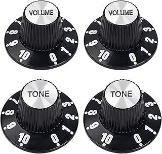 Banworks Guitar Control Knobs Metric 18-Spline 2 Tone 2 Volume Knobs Speed Knobs Aluminum Top Witch Hat Knobs 6mm (15/64") for Epiphone Les Paul SG Style Electric Guitars 4Pcs JT/XN-14 Black