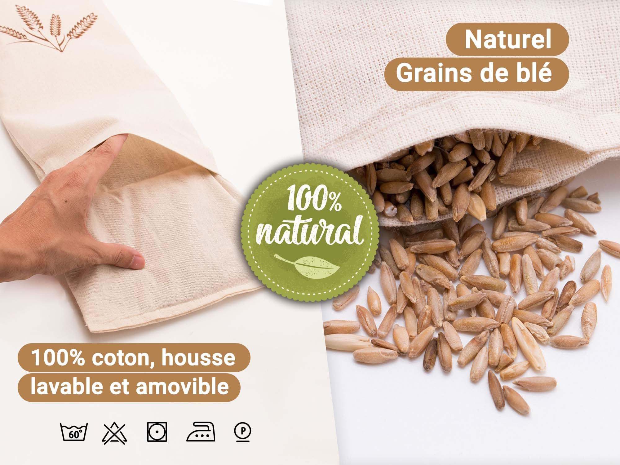 ZOLLNER Coussin en grains grand - coussin chauffant adapté au micro-ondes - contre les tensions de la nuque et des épaules - grains de blé naturels - housse amovible et lavable - 20x53 cm