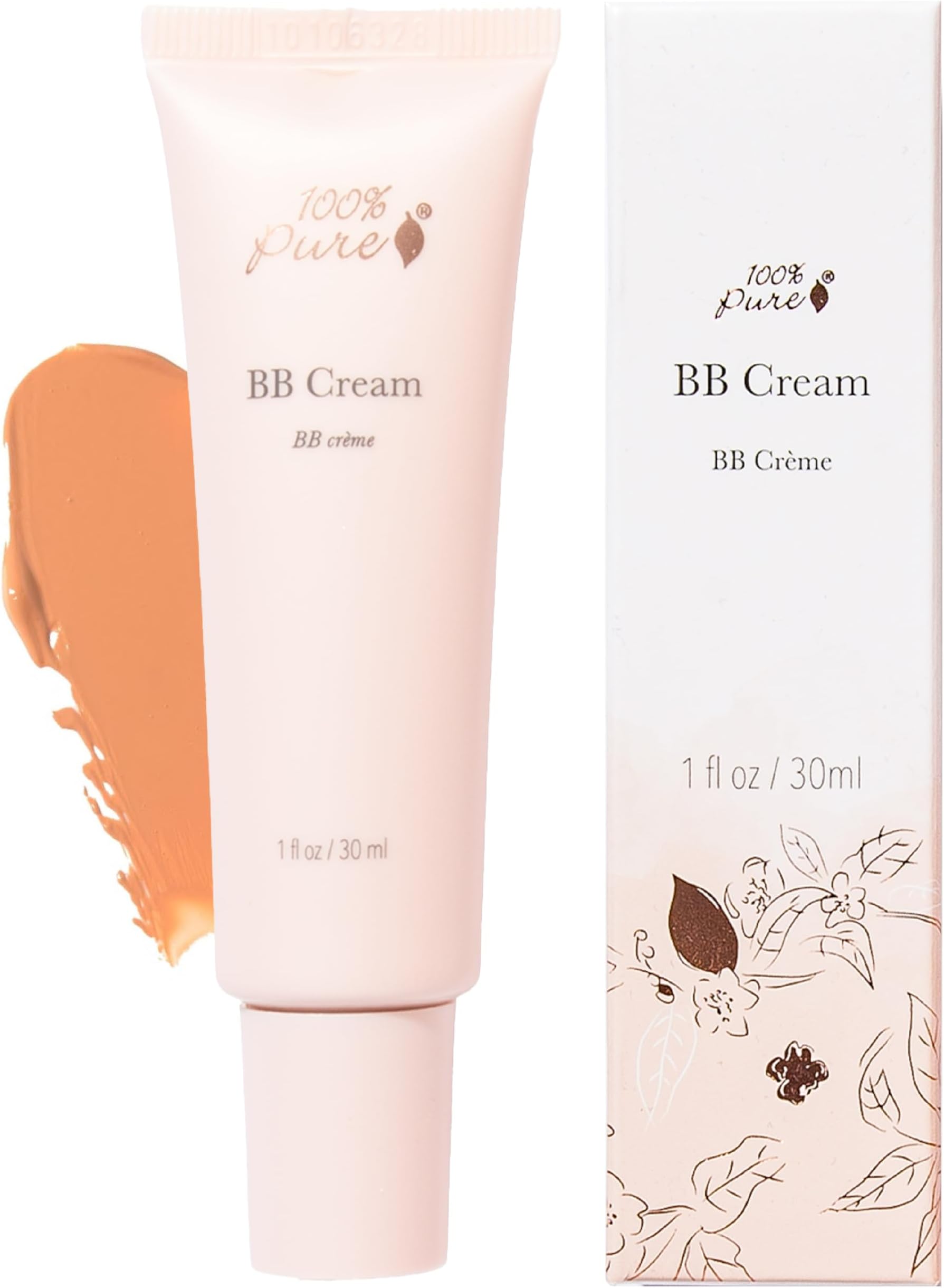 100% PURE BB Cream Shade 10 Luminous Full Face Coverage Skin Care & Glow - All-In-One Primer Concealer & Foundation Makeup - Shimmery, Dewy Youth Light Color w/Warm Undertone - Vegan - 1 Fl Oz