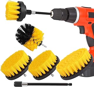 Drill Brush Attachment Set, VFINE 6 Pack Drill Brushes Car Detailing Power Scrubber Cleaning Kit with Extend, Brush Attachment for Power Drill Kitchen Cleaning Brushes All Purpose, Yellow