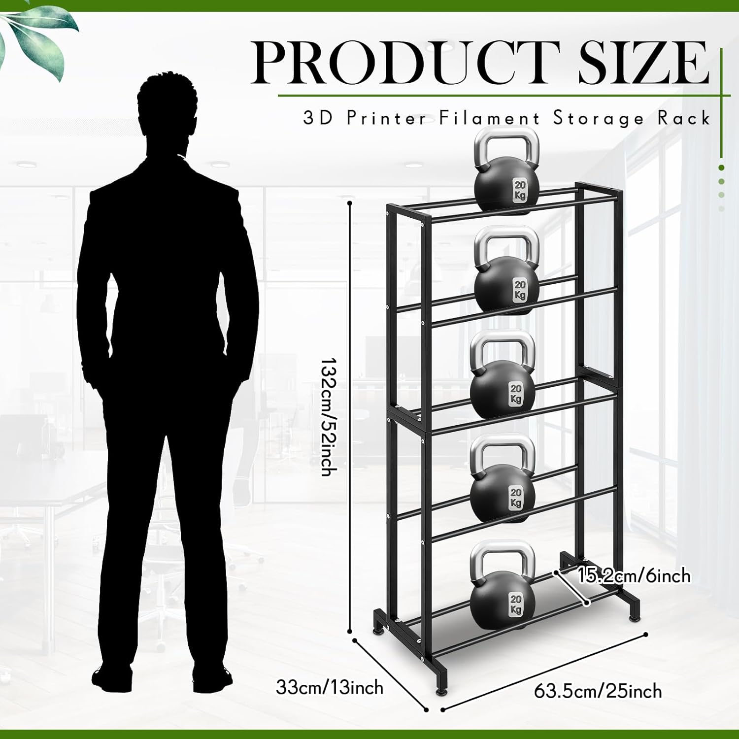 3D Printer Filament Storage Rack 5 Tier Filament Spool Holders Racks Heavy Duty Metal 3D Printer Shelf Organizer for Studio Office Workshop PLA ABS TPU Nylon, Black