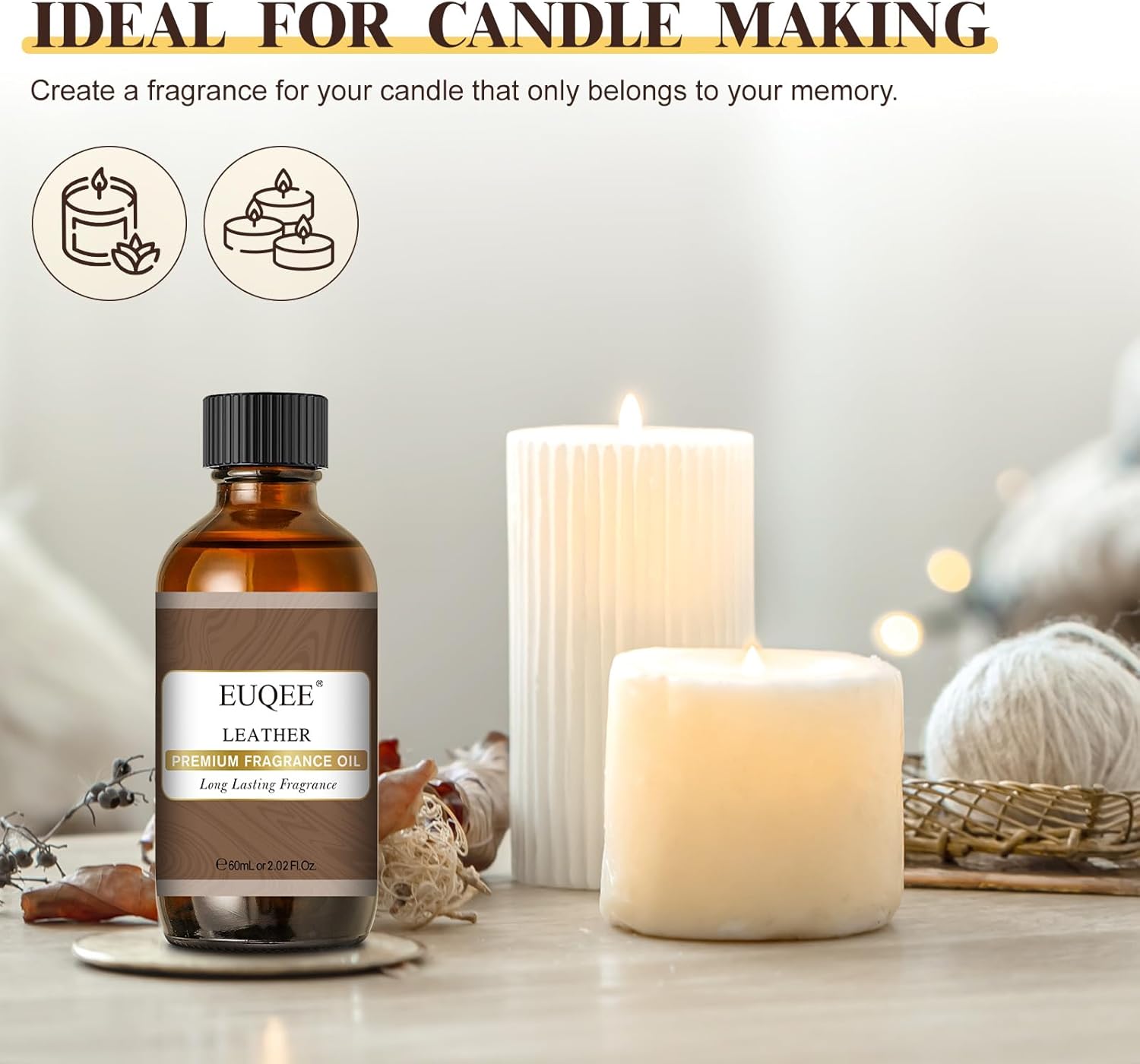 EUQEE Leather Fragrance Oils, 2.02 Fl oz/ 60ml Essential Oils for Diffuser, Candle Making, DIY Soap with Glass Dropper - Image 5