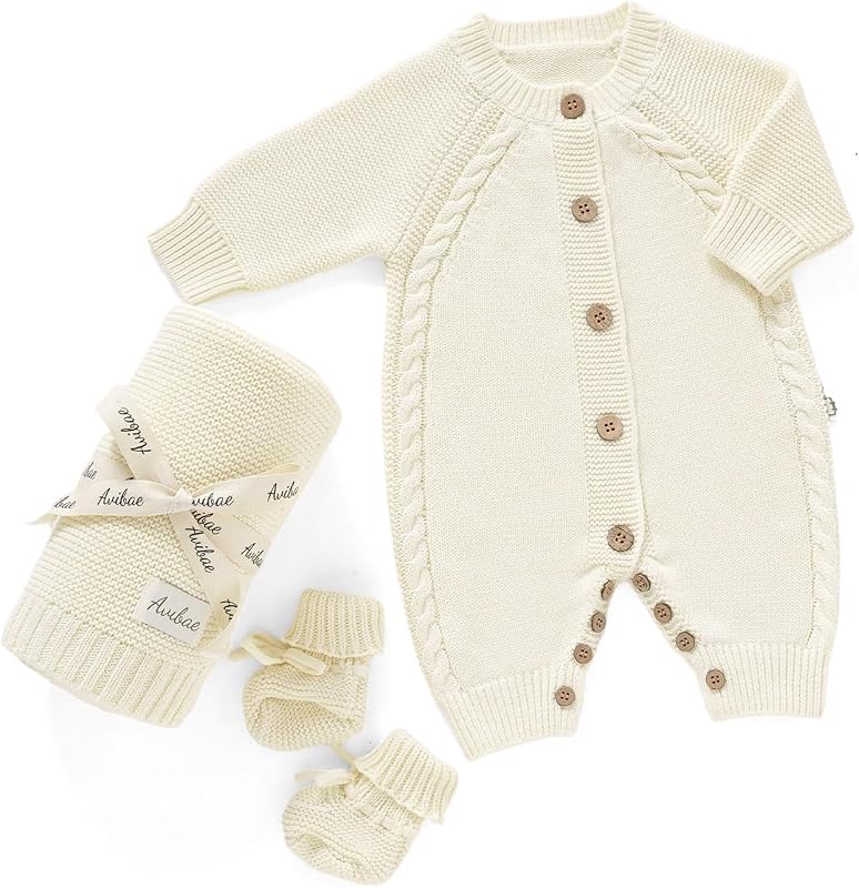 Conjunto de 3 piezas de algodón Avibae para bebé, conjunto, manta y zapatos, regalo para recién nacido | Conjunto coordinado con caja de regalo y tarjeta de felicitación