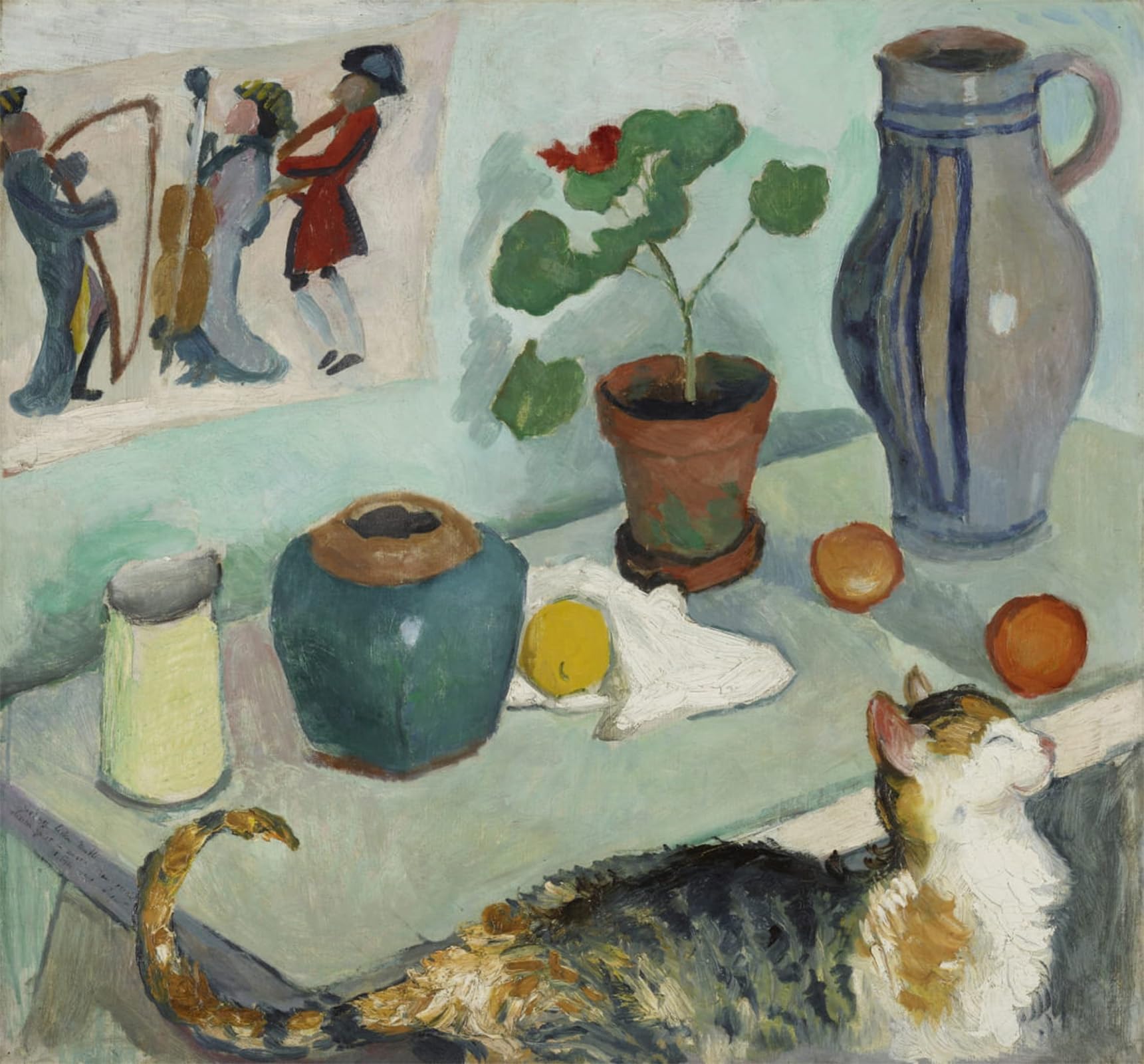 SERENDIPITP Abstract Painting Mural Print Picture Wall Decor Painting the Ghost in the House Stool Still Life with Cat by August Macke Vintage Wall Artwork for Home Decor 60x90cm