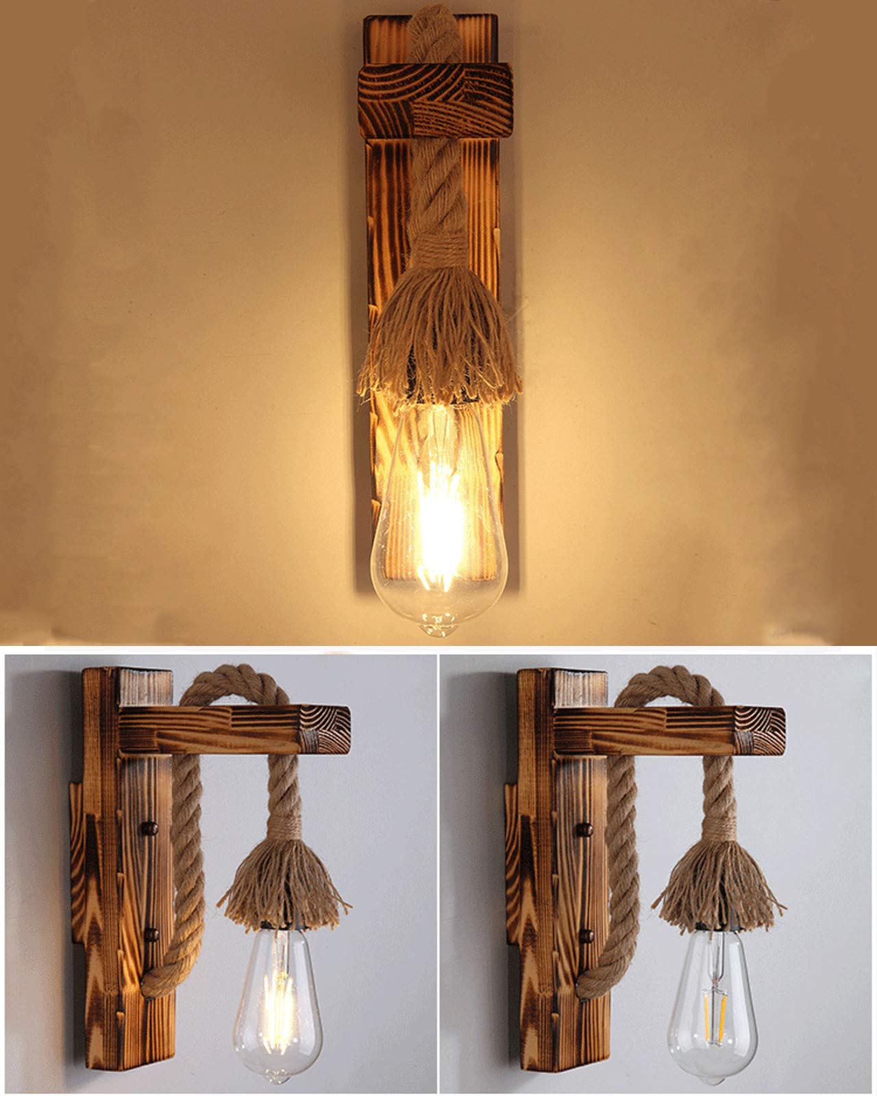 DELIPIP 2 Applique Da Parete Vintage In Legno - Lampada E27 Per Interni, Corridoio, Camera - Foto 6
