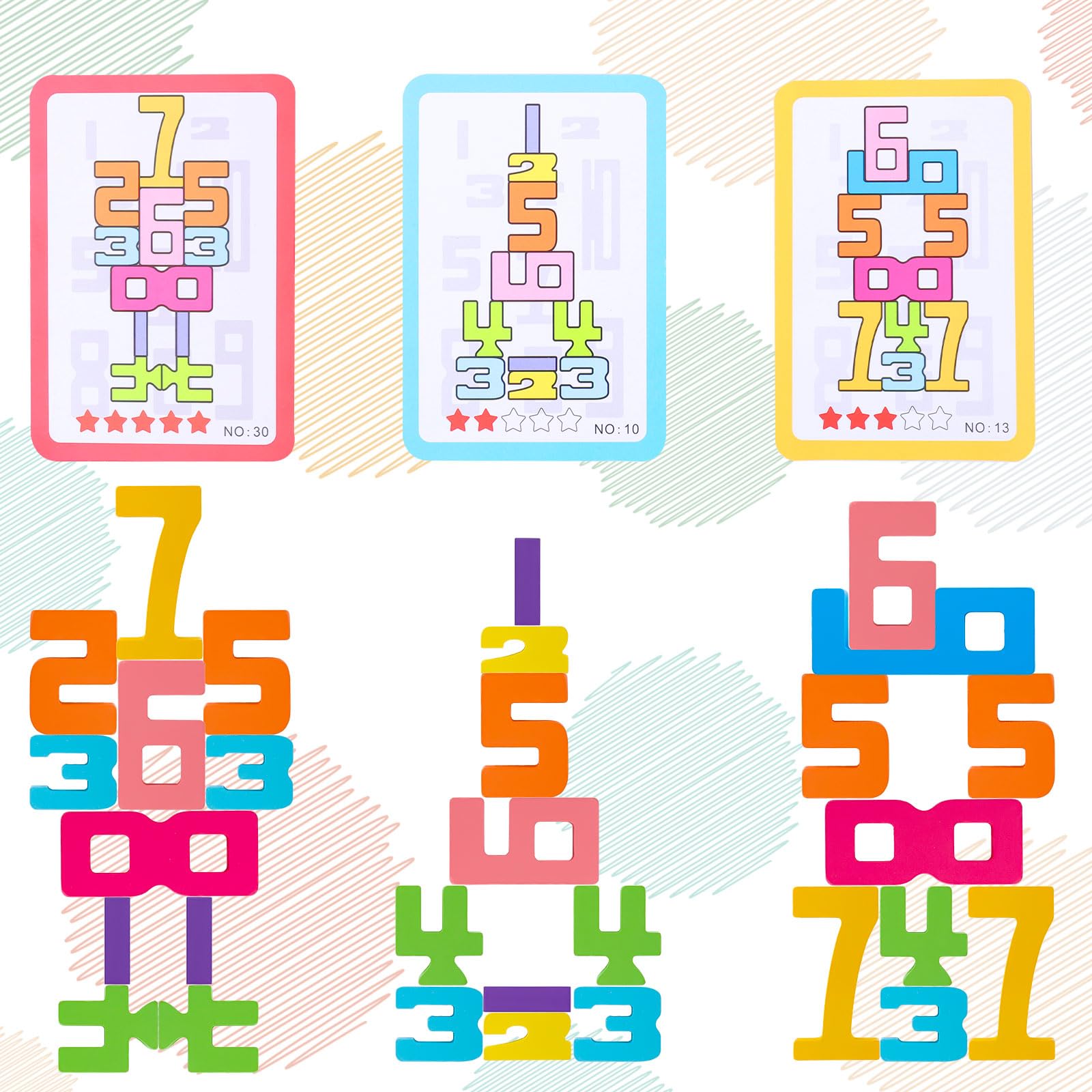 Wooden Stacking Building Blocks, 1-10 Number Wood Blocks Sensory Digit Blocks Puzzle Game Balancing Competition Montessori Toys for 3+ Years Old Kids Boys Girls Learning Toys Gifts - Image 4