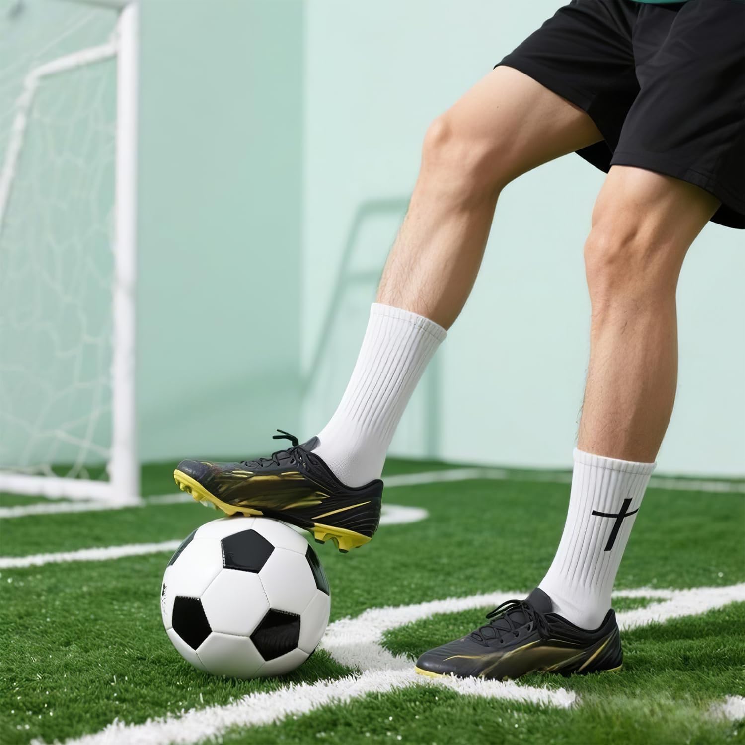 TecoKart® Football Socks – 2 Pairs Grip Socks for Footballers, Anti-Slip Football Grip Socks for Men & Boys, Comfortable Grip Socks Football for Training & Matches (Black & White) 3