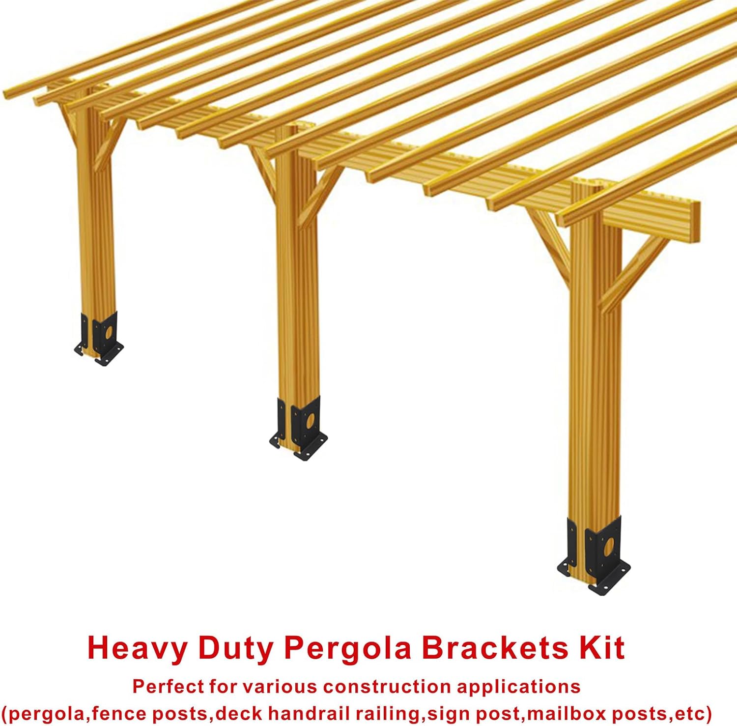 8 Pcs Wood Fence Pergola Post Base Brackets kit Fit 4x4(Actual:3.5x3.5) ，Adjustable Black Post Anchor Base Brackets for Deck Railing Mailbo