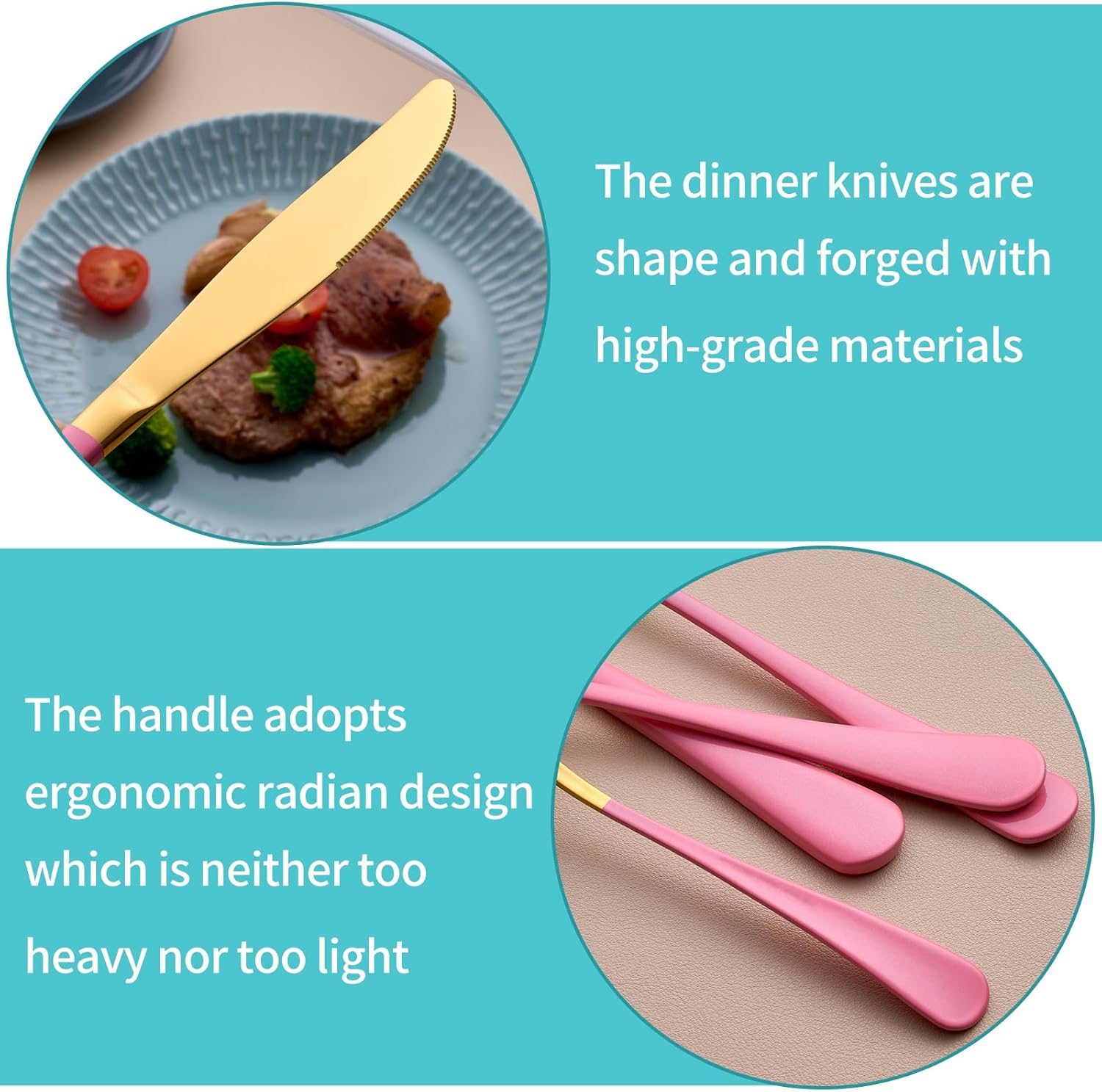 20-Piece Gold & Pink Silverware Set for 4, 18/0 Stainless Steel Flatware Cutlery Utensils Set, Includes Dinner Knives, Forks, Spoons, Salad Forks, Teaspoons, Dishwasher Safe