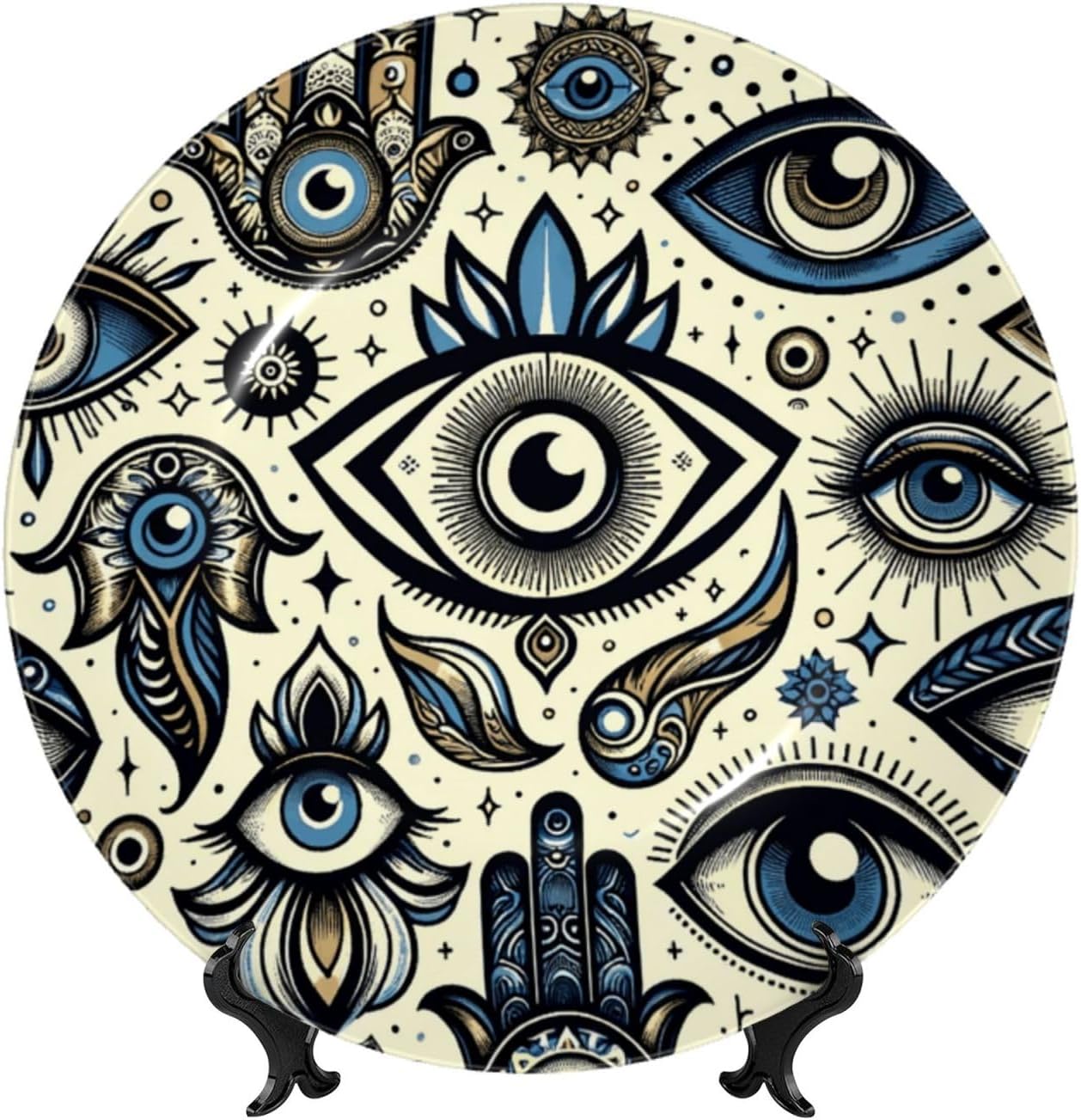 Luck-Evil-Eyes 10 Inch Decorative Plate With Stand, Elegant Display Wall Plate For Home Decor