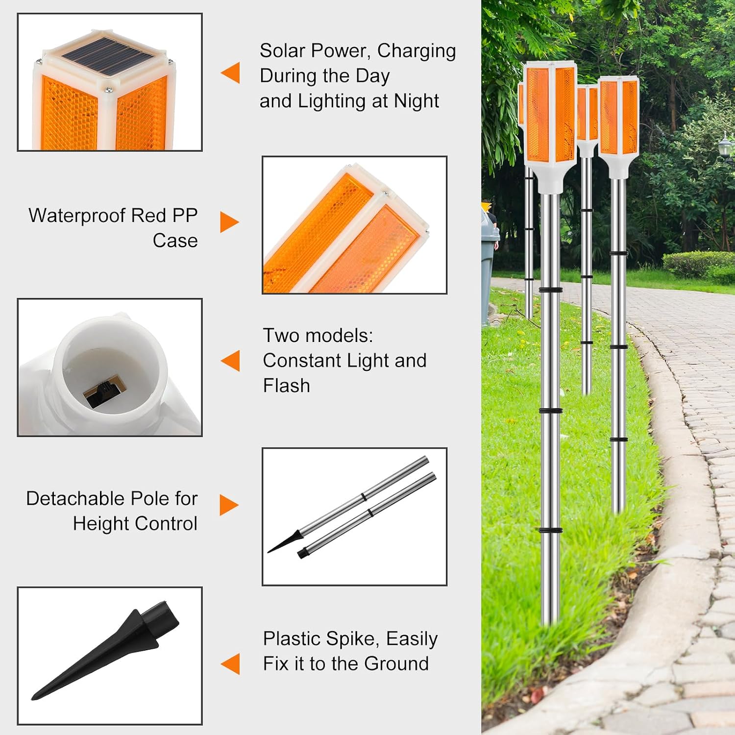Macarrie 9 Packs Solar Powered Driveway Markers Lights Reflective Driveway Reflector on Poles for Snow Road Outdoor Yard Parking Sidewalk Landscape, 37 Inch(Orange)