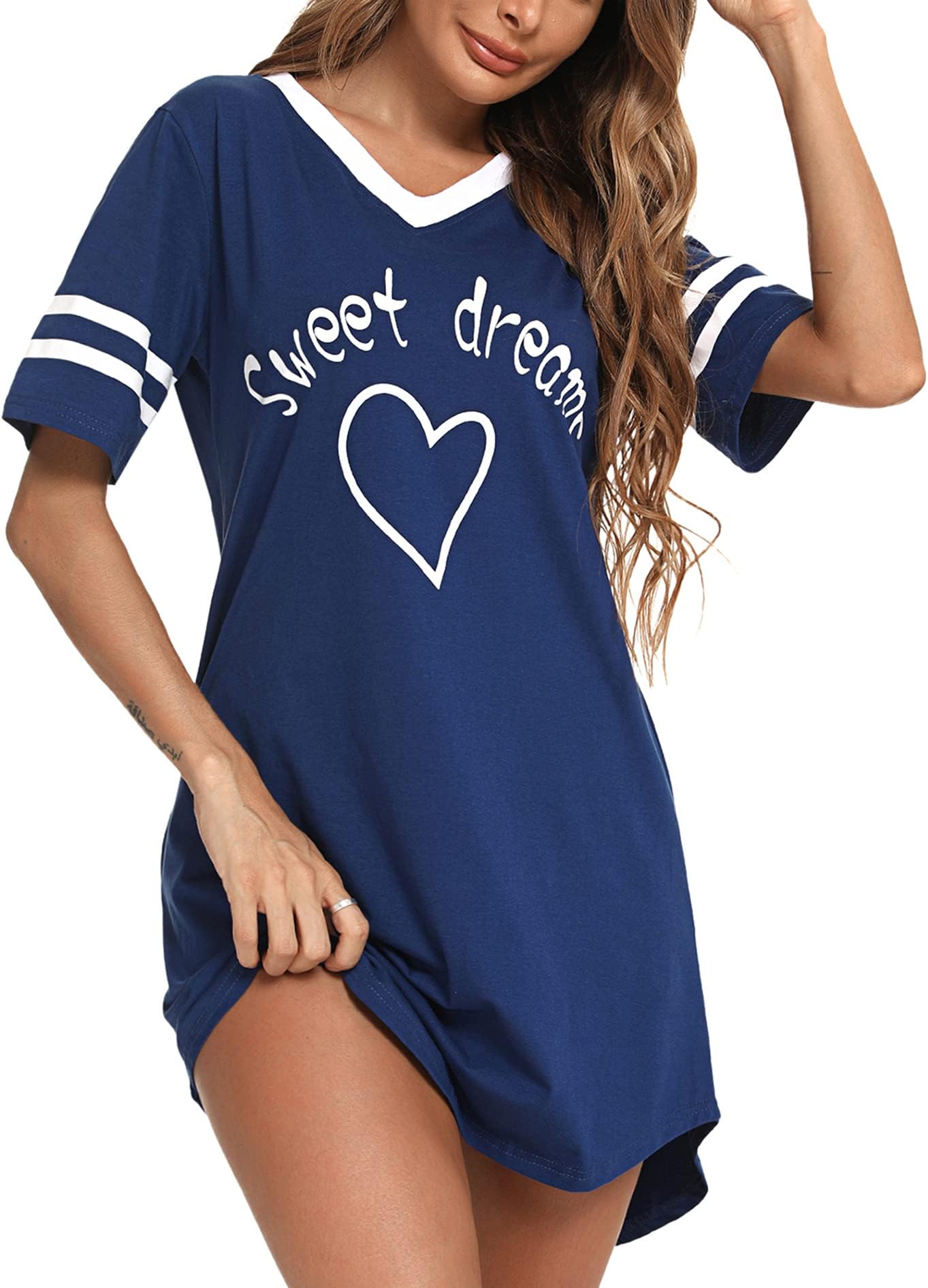 LitherdayWomen's Nightdresses Nightshirt Cotton Nightwear Comfy Nighties Sleepwear Short Sleeve Pajama Night Dress Nightgown Loungewear