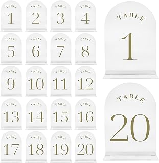 Wedding Table Numbers 1-20 - Frozen Design, Acrylic Cards With Gold Number, Perfect for Reception, Table Card Holders, Elegant Signs