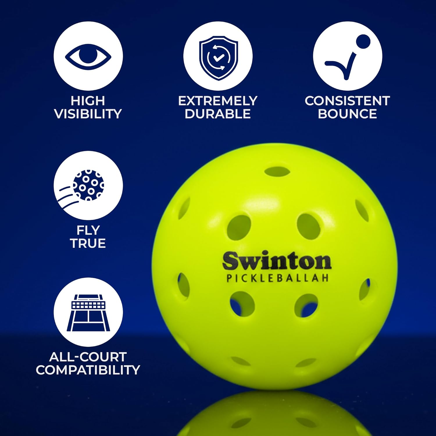 Swinton - Pickleball Balls Pack of 3 with Pickleball Sleeve | Indoor & Outdoor Pickleball Balls | Durable Polyethylene, Consistent Bounce & High Visibility | Tournament Pickleballs