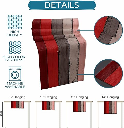 Miniatura 217 de Camino de mesa de algodón y lino estilo granja rústico retro, textura de madera de granero, color degradado marrón y gris, antideslizante,