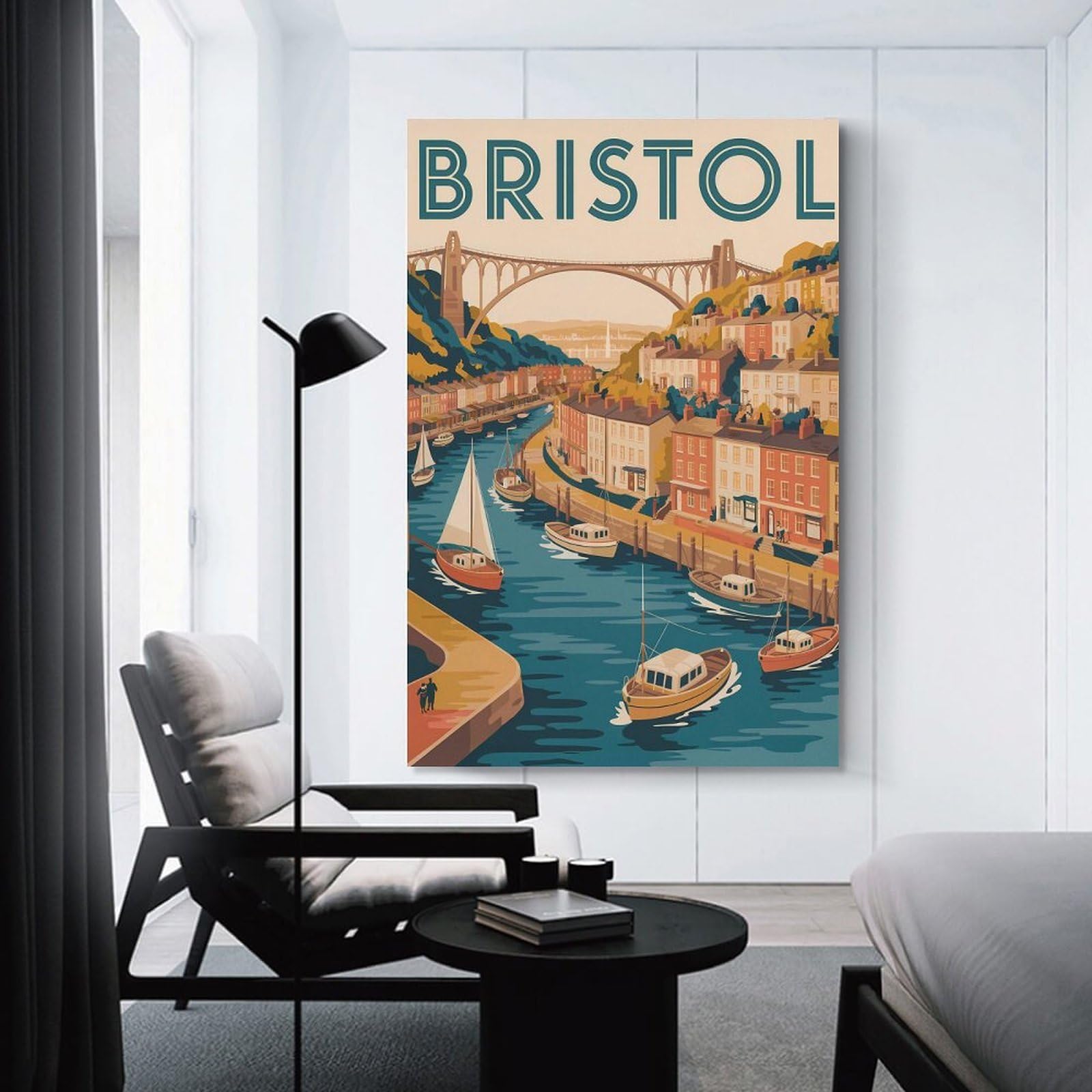 Junmoney Bristol Cityscape Travel Decorative Canvas Print, 24x36inch(60x90cm), for Hallway, Entryway Or Landing, Home Artwork for First Impressions