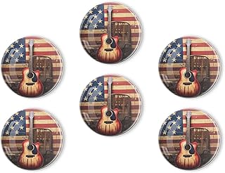 Fridge Magnets 6 Pcs Acoustic Guitar in Front of American Flag Round Strong Magnetic Glass Small Refrigerator Magnet,Home Decoration for Office Whiteboards,Classrooms,Cabinet and Dishwasher