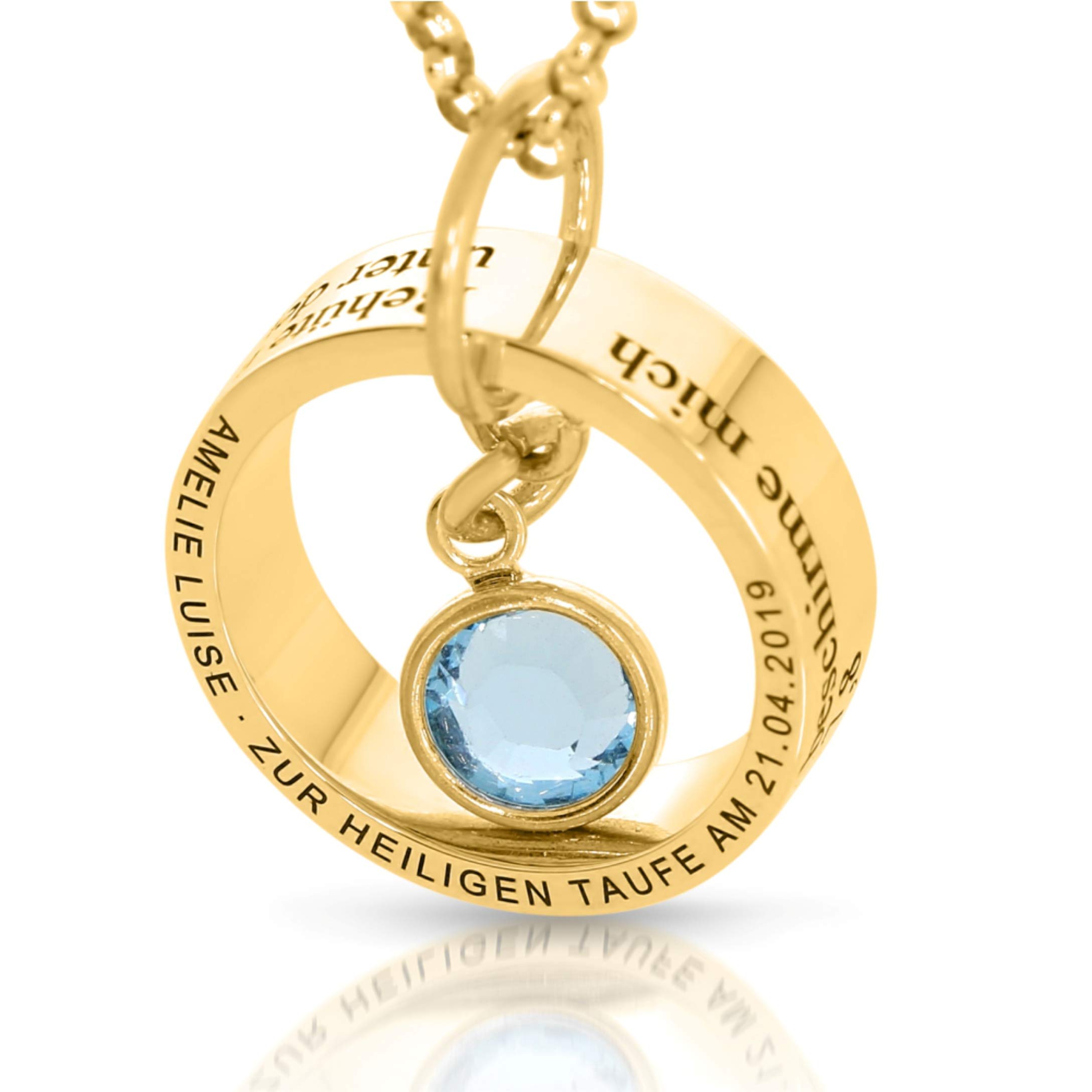 Taufring Gold Gravur 925 Silber Geburtsstein Taufkette Taufspruch Kommunion Silberkette Name Taufkette Mädchen Kette zur Taufe Geschenk | HANDMADE IN GERMANY