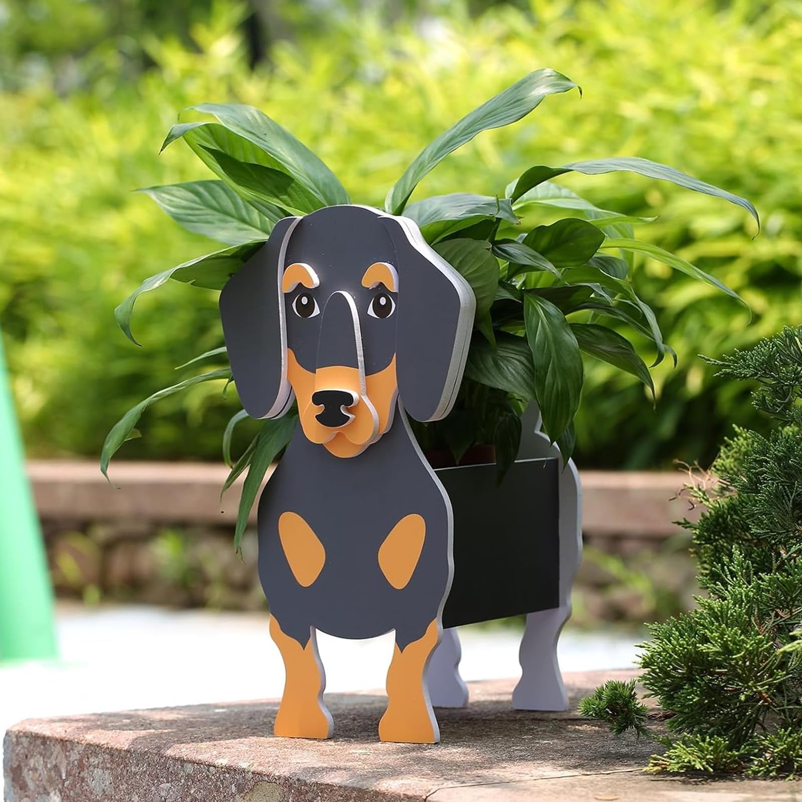 Hiiaodecor Creative Pvc Dog Decoration Planters Dachshund Cute Animal Shape Bonsai Holder Art Planter Pot Suitable For Villa Indoor And Outdoor Plants Decorative Ornaments 43 * 25cm/16.93 * 9.84in