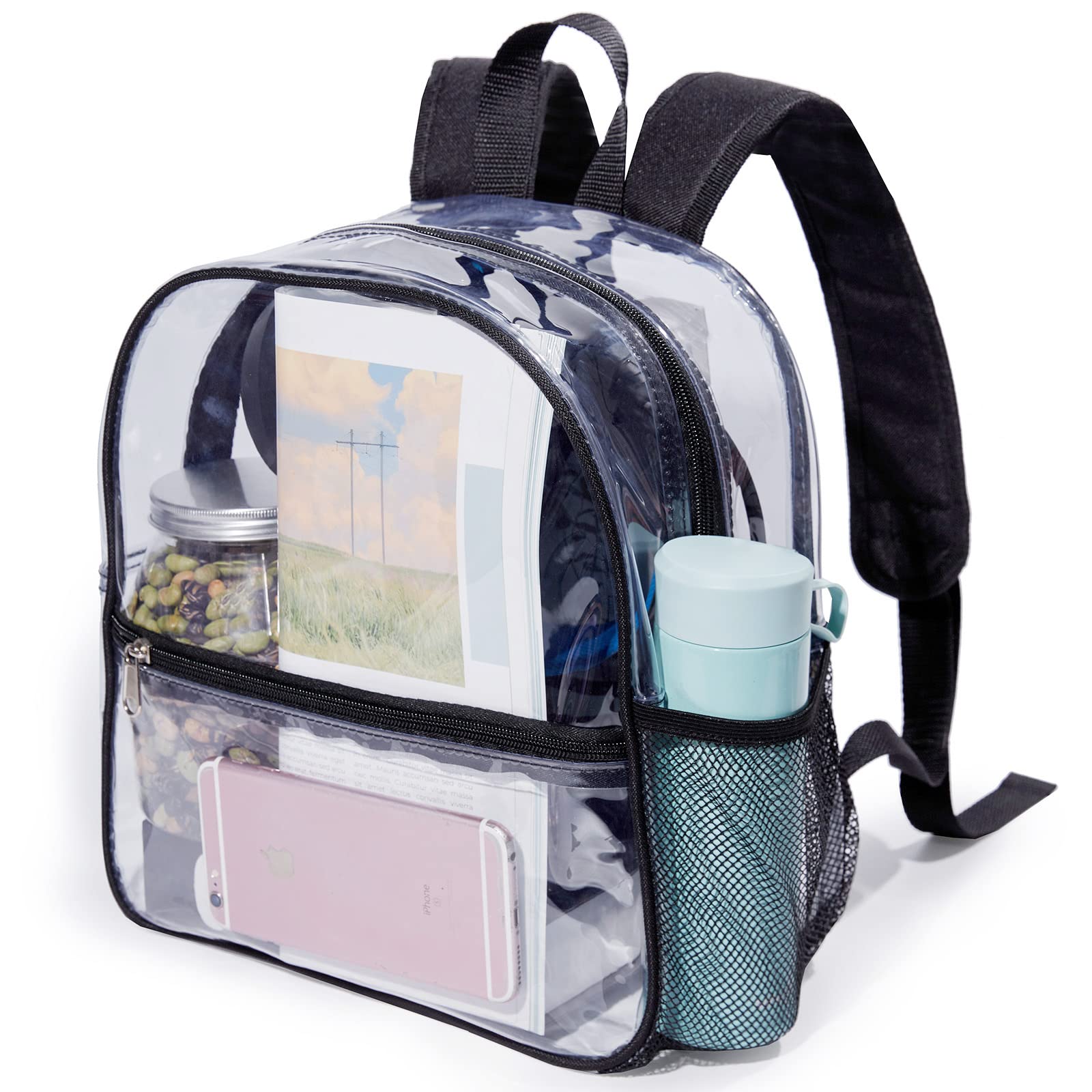 Jusdot Clear Backpack for Stadium Approved 12×6×12, Small Clear Bag for Stadium Events and Concert Sport Event, Black