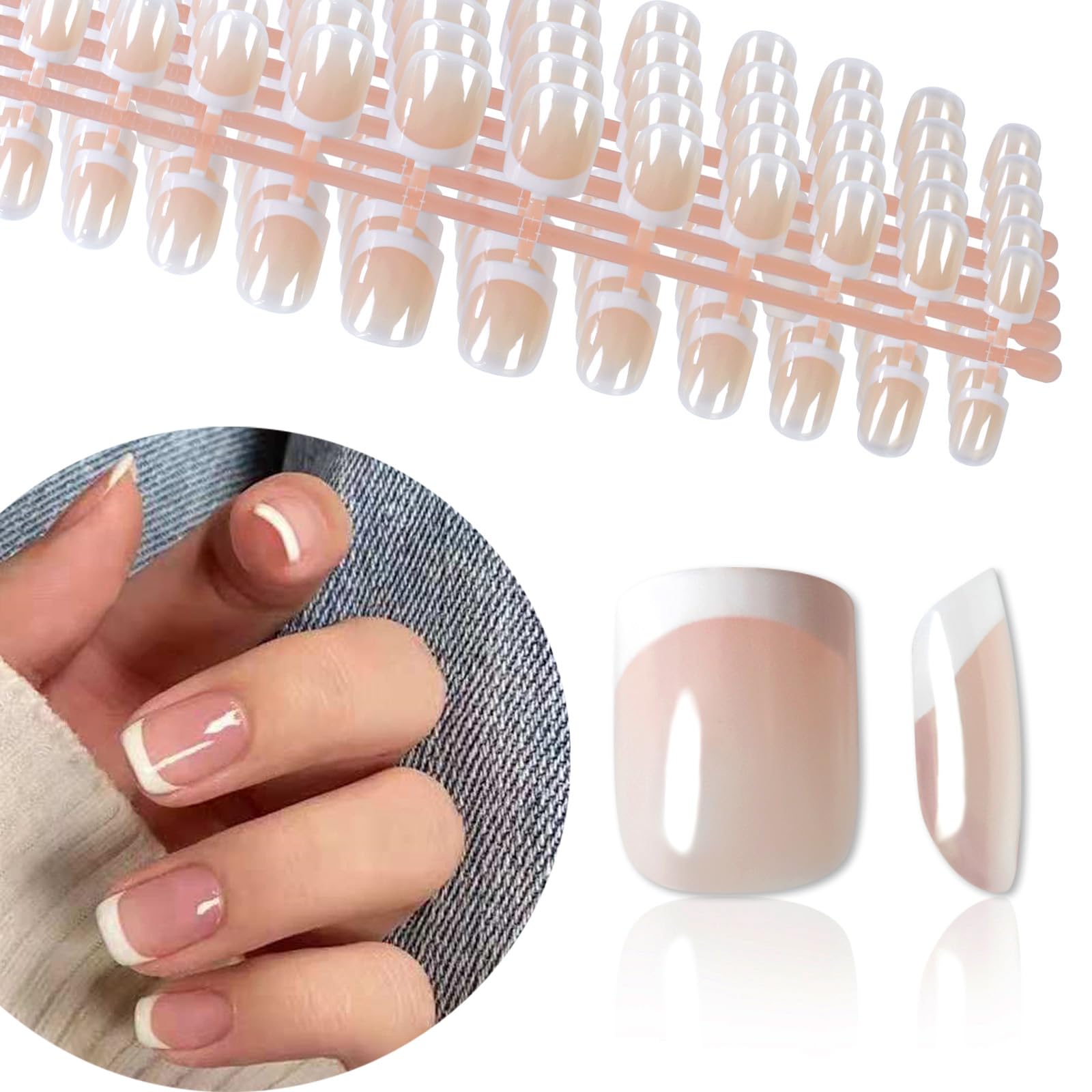 Photo 1 of 120Pcs 5 Pack Children ABS Plastic Fake Nails Press on Full Cover IKISKT Classic French Color Short False Nail Art Kits Sets Great Christmas Gift for Kids Girls Women