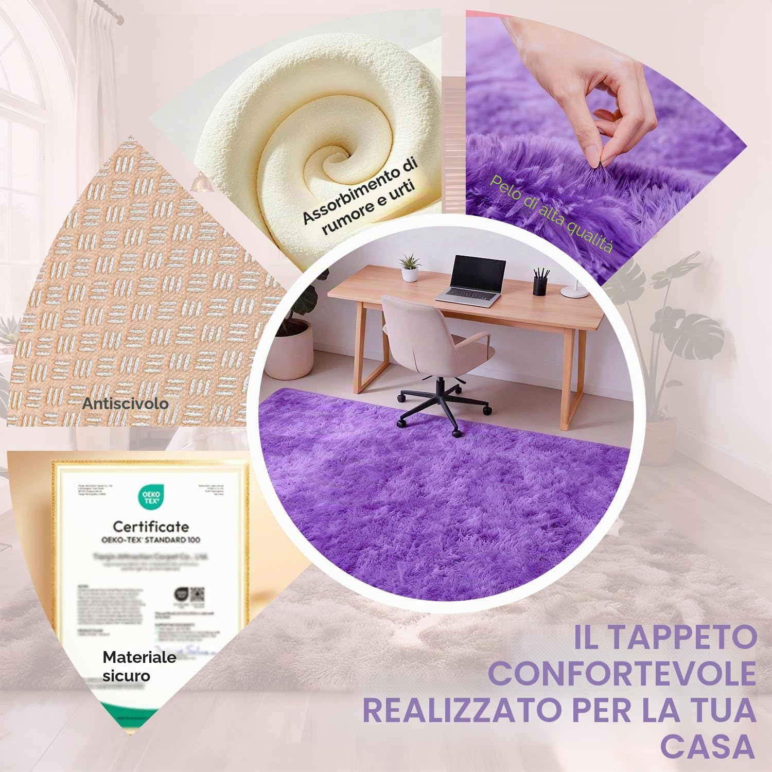 Tappeto Peloso Soggiorno Tappeti per Grandi Dimensioni Salotto Moderno cameretta Bimba tappeti,Tappeto morbido e Antiscivolo soffice per la camera da letto(Viola,80 x 150 cm)
