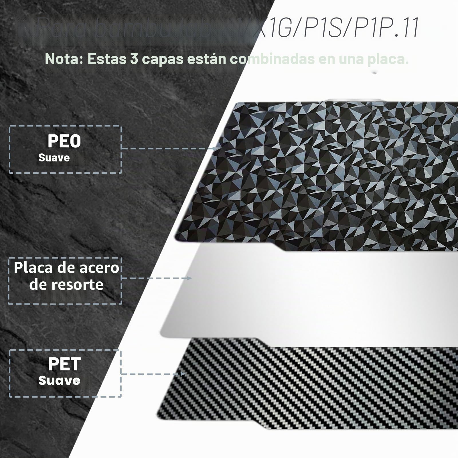 para bambulab placa de impresión PEO PET PEI para Bambu Lab a1, X1C, X1E, P1P, P1S, P2S, X1, placa de carbono texturizada PEO PET de 257x257mm para filamento bambulab