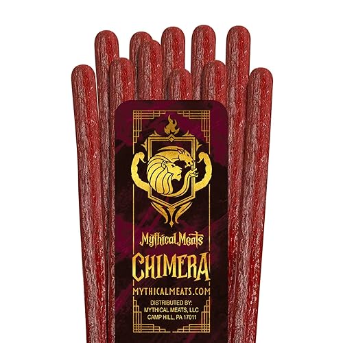 Mythical Meats Original Flavor Chimera - Paquete de 12 palitos de aperitivos - Fuego de venado con carne de res - Carnes secas y deshidratadas