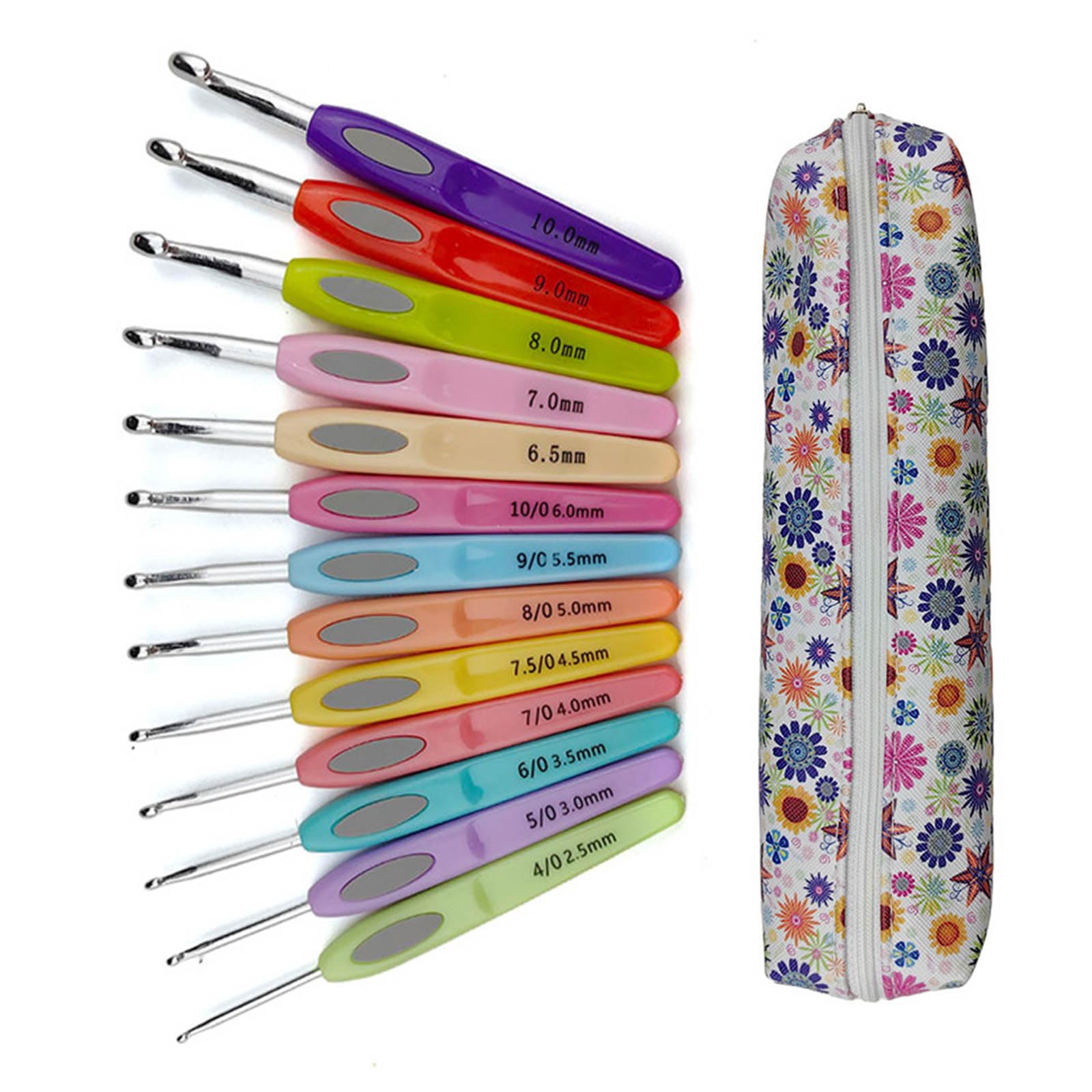 13Pcs Metal Crochet Hook to Beginner and Adults, Ergonomic Soft Grip Needle with Stainless Tip Hook Set Colorful Needle