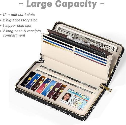 Miniatura 3 de Cartera para mujer, cartera de pulsera RFID para mujer, monederos de embrague para damas, soporte grande para tarjetas de viaje con soporte para