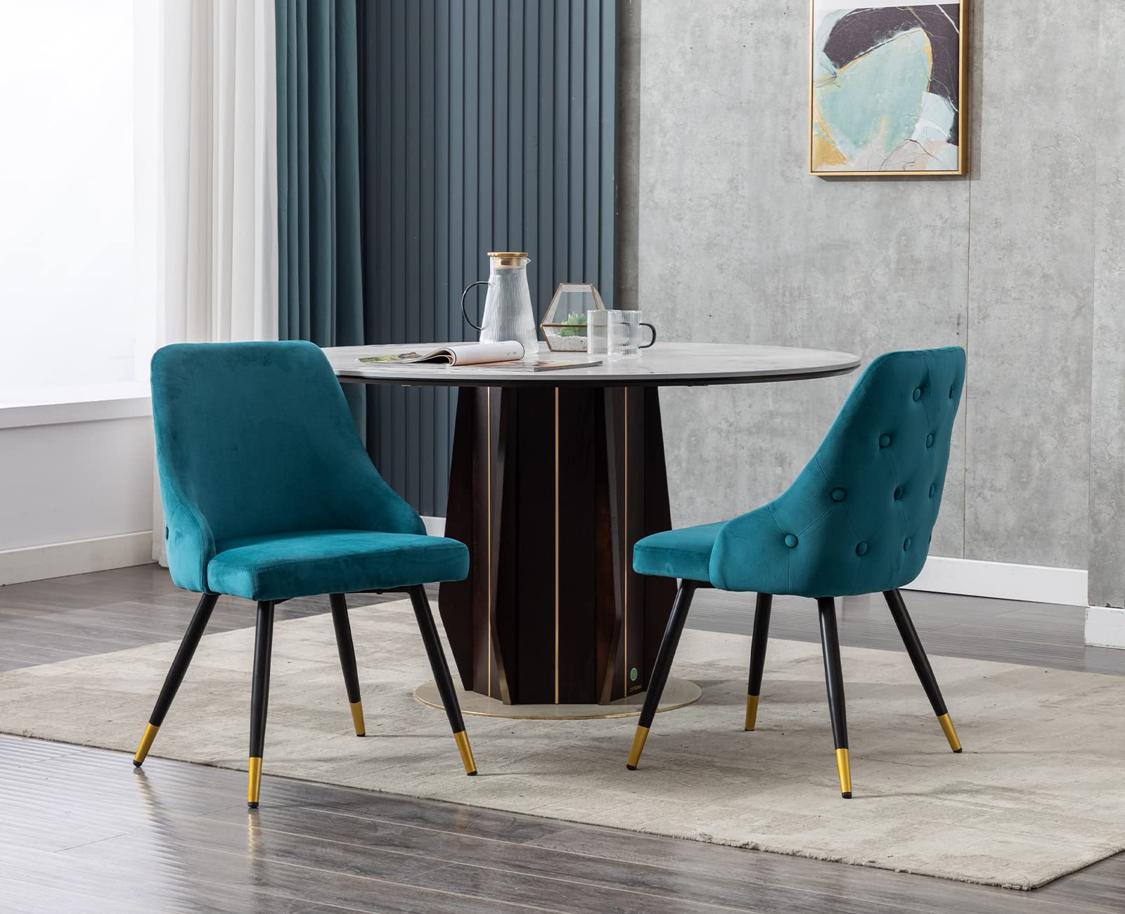 chairus 2X Sillas de Comedor Terciopelo Sillas Modernas de Cocina con Patas de Metal, Sillas Ocio del Diseño Botones para Salón/Restaurante, Teal