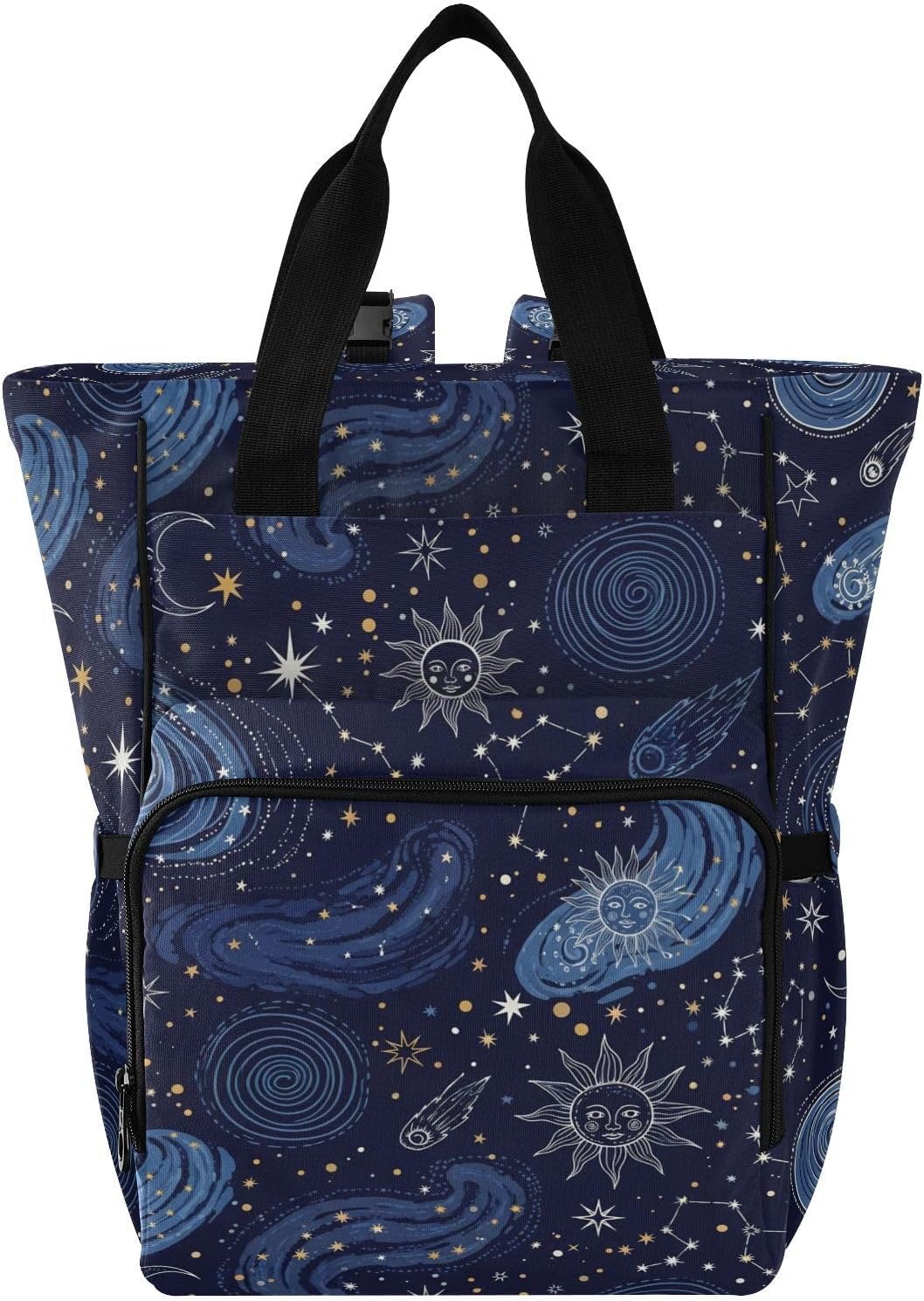 Space Stars Sun Black Print Diaper Bag Backpack for Baby Boys Girls Multifunction Baby Essentials Travel Tote with Stroller Straps & Bottle Storage Nappy Changing Bag for Baby Gifts Moms Dads