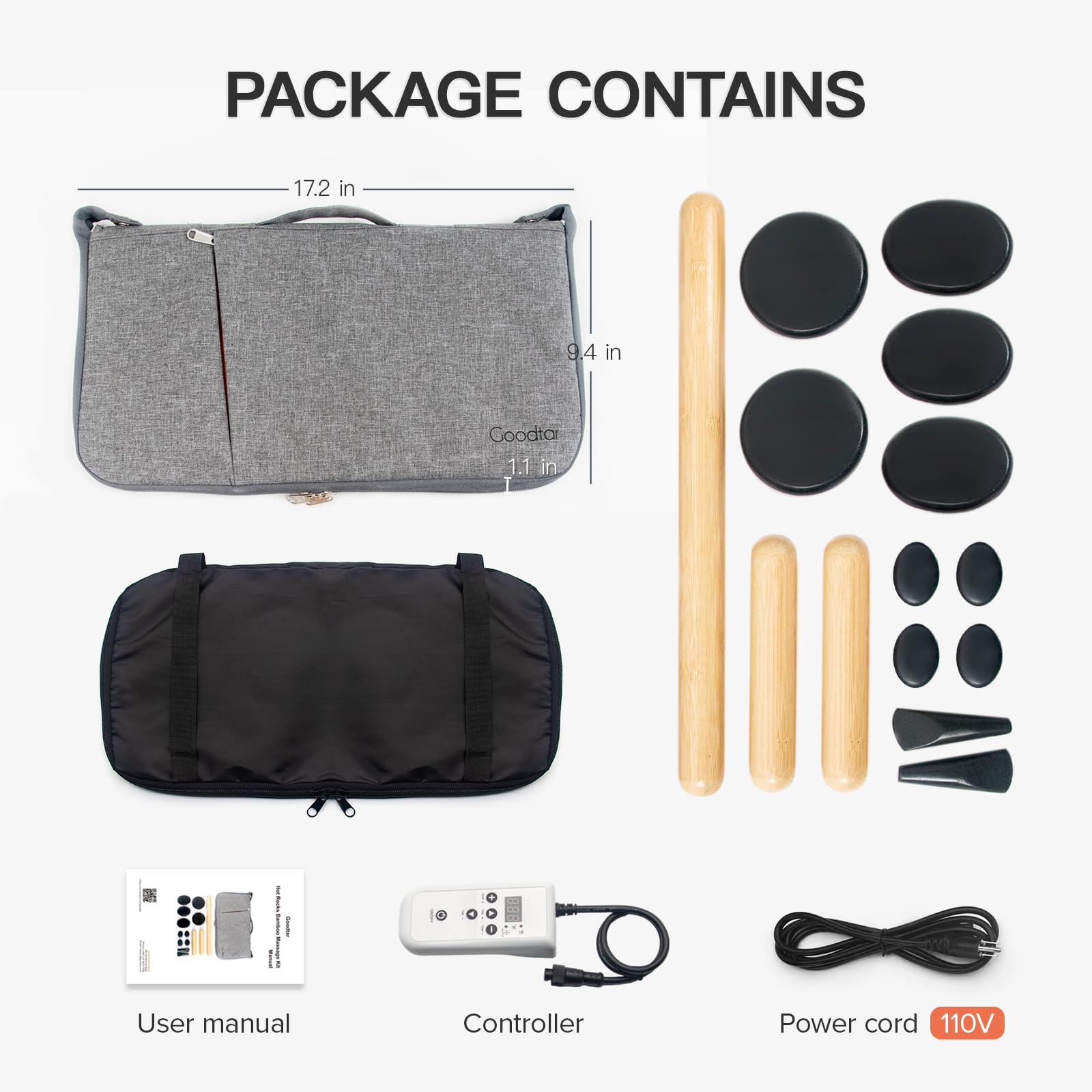 Juego De Piedras De Masaje Con Kit Calentador Hot Rocks Bambú Para Masaje Piedras Calientes Kit Calentador De Masaje Con Control De Temperatura Y Bolsa De Transporte Para Uso Domésti
