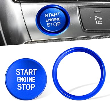 Car Push Start Button Cover, Aluminum Engine Start Stop Button Cover with Metal Ring, Car Decor Accessories Car Ignition Button Cover Replacement for Audi A4 LA5 A6 LA7 Q5 Q7