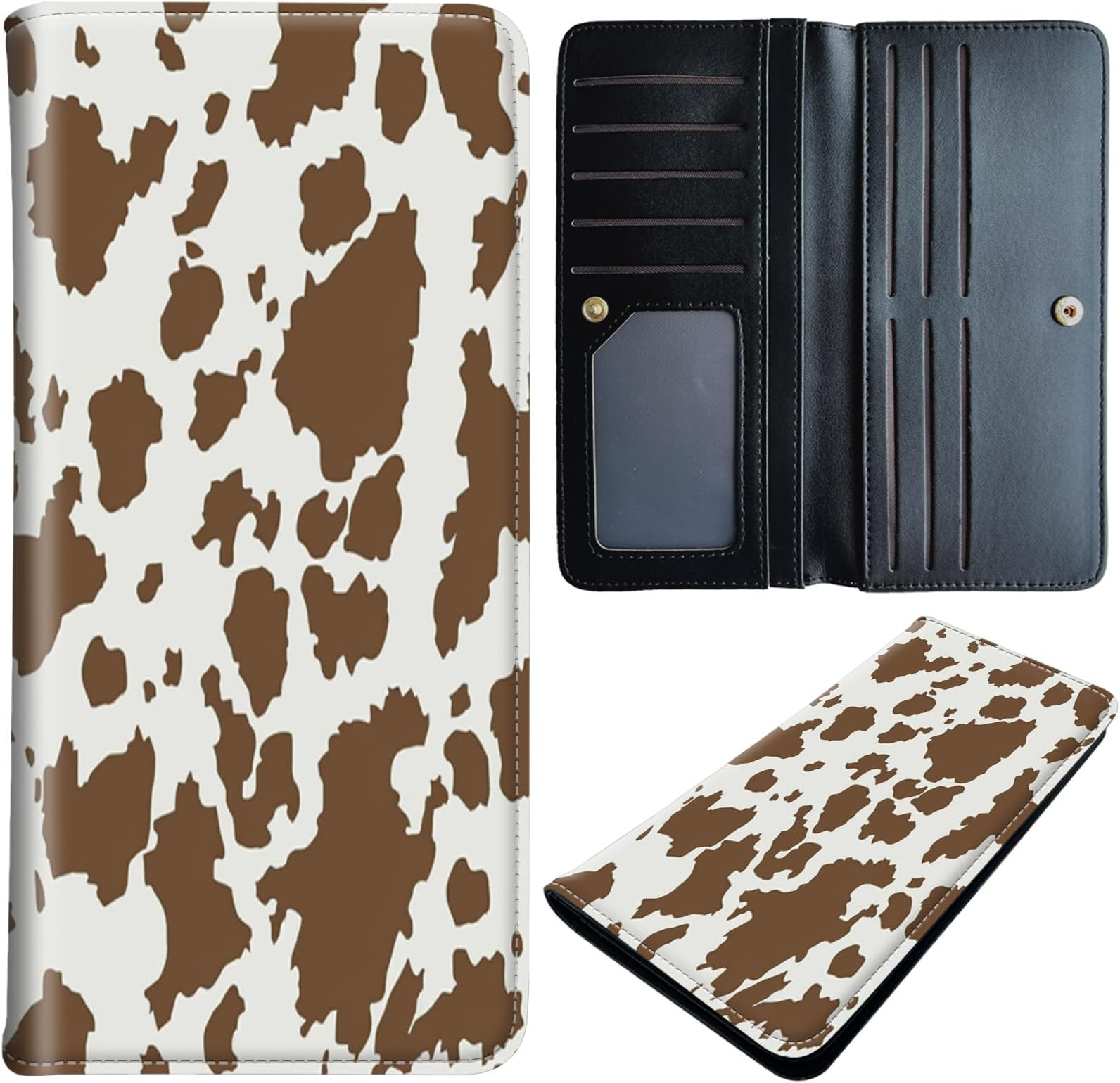 RMJKXQZGSlim Leather Long Wallet for Men & Women, Breast Pocket Wallet, Credit Cards Mens, Leather Wallets Bifold Wallets for Men RFID Blocking Bifold Stylish Wallet, Brown And White Leopard Spots