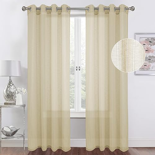 Miniatura 1 de Tony's collection Juego de 2 paneles de cortinas traslúcidas beige de 84 pulgadas de largo, elegantes rayas 540D acebo filtrantes de luz, cortinas