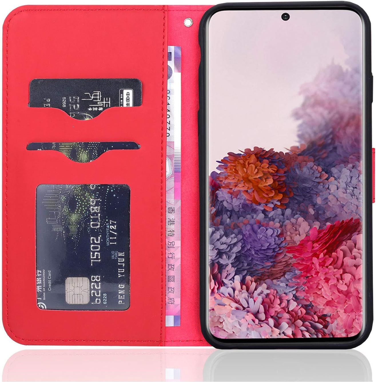 Norn for Samsung Galaxy A51 Phone Case,Tree of Life Embossed Folio Flip PU leather wallet case,with stand function,Magnetic Closure,shokproof Protective Cover Case with Card Slots,Red - Image 4