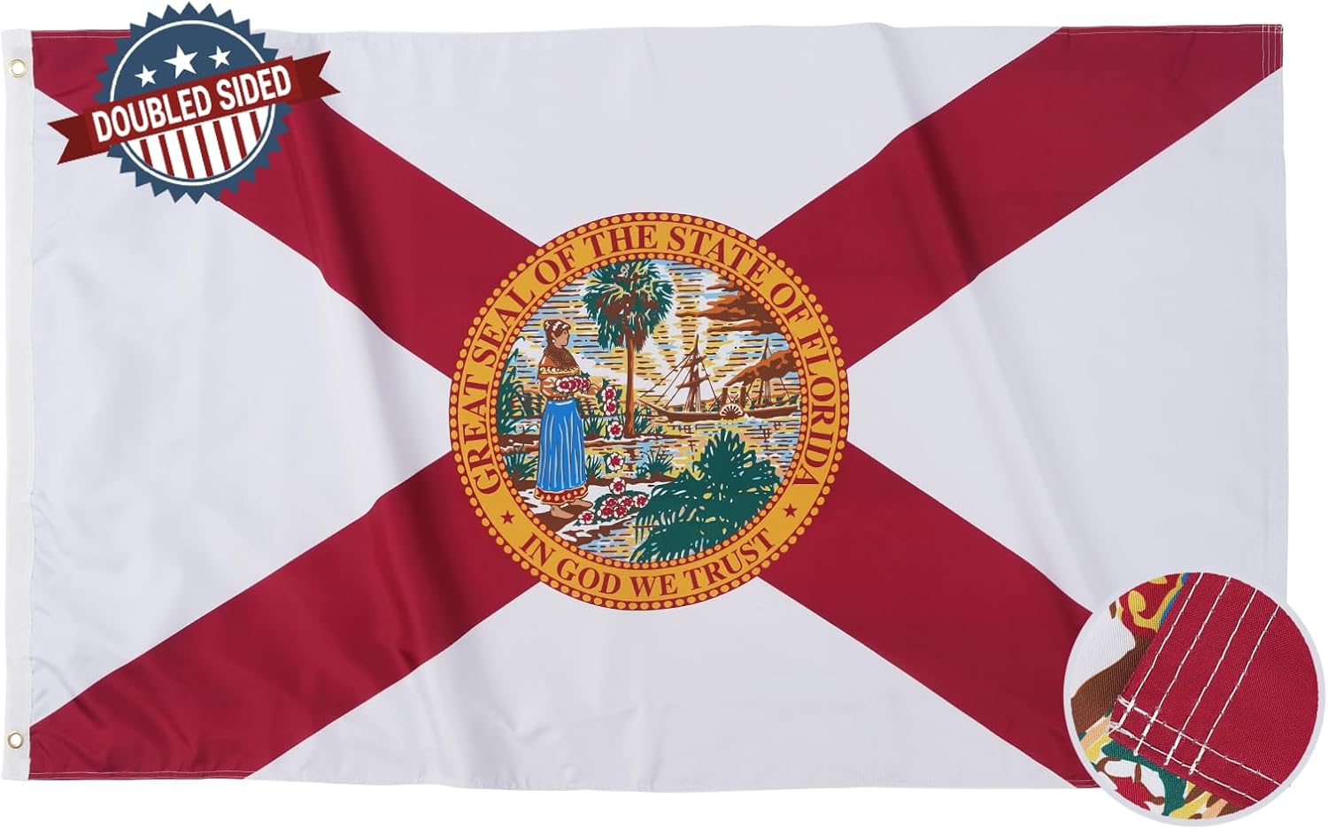 TOPFLAGS Florida Flag 2x3 Ft Outdoor Double Sided Heavy Duty 3 Ply FL State Flags with 2 Brass Grommets 4 Rows for Outside,Vivid Color Sewn Stripes