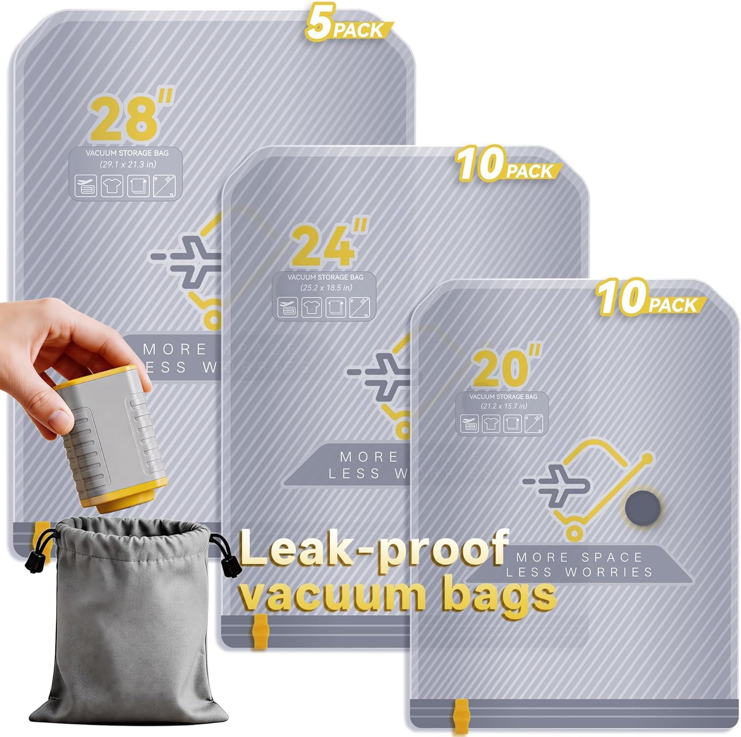 25-Pack Vacuum Bags for Travel with Wireless Rechargeable Pump, Carry-on Size Compression Packing Bags for Luggage &amp; Suitcase, Space Saver for Clothes &amp; Clothing, 25 Combo Travel Size, Fast 3S Vacuum