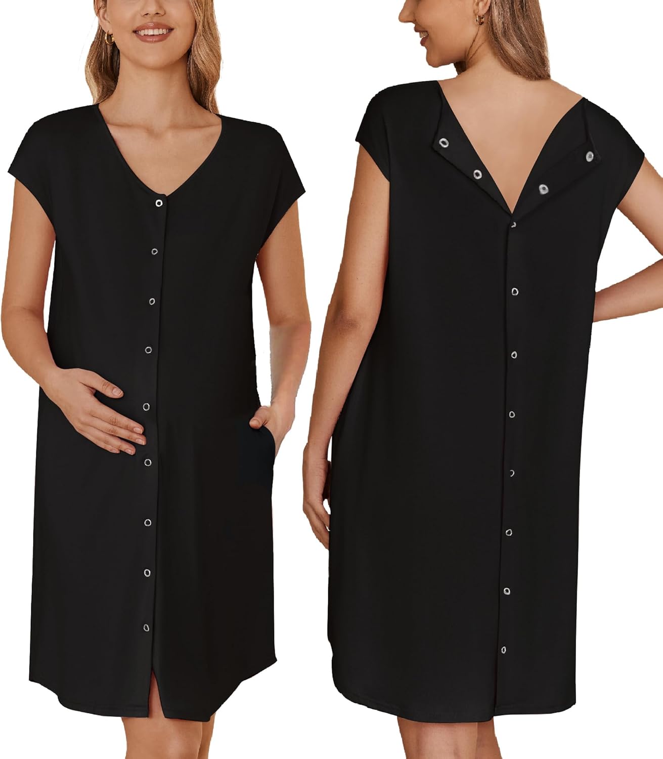 Ekouaer Labor/Delivery/Hospital Gown Nursing Nightgown Maternity Sleepwear With Pockets Postpartum Gowns with Button S-XXL