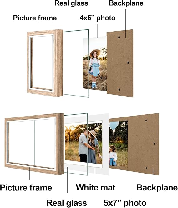 AVEAX Triple Photo Frames Multiple Pictures 4x6 and 5x7 Photos, Wood Grain