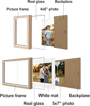 AVEAX Triple Photo Frames Multiple Pictures 4x6 and 5x7 Photos, Wood Grain