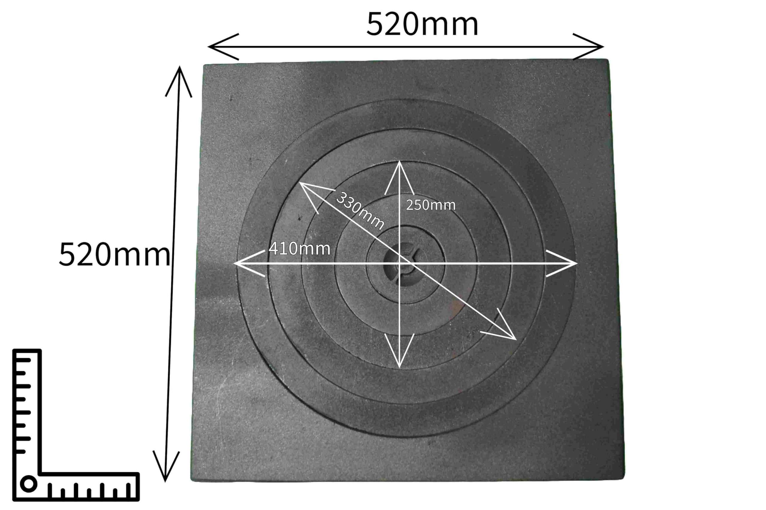 Placa para horno (520 x 520 mm, hierro fundido, anillos de hierro fundido)