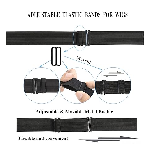 Miniatura 4 de JIUSERLU 6 bandas elásticas ajustables negras para pelucas, correas ajustables para pelucas y hacer pelucas, bandas de peluca ajustables, correas