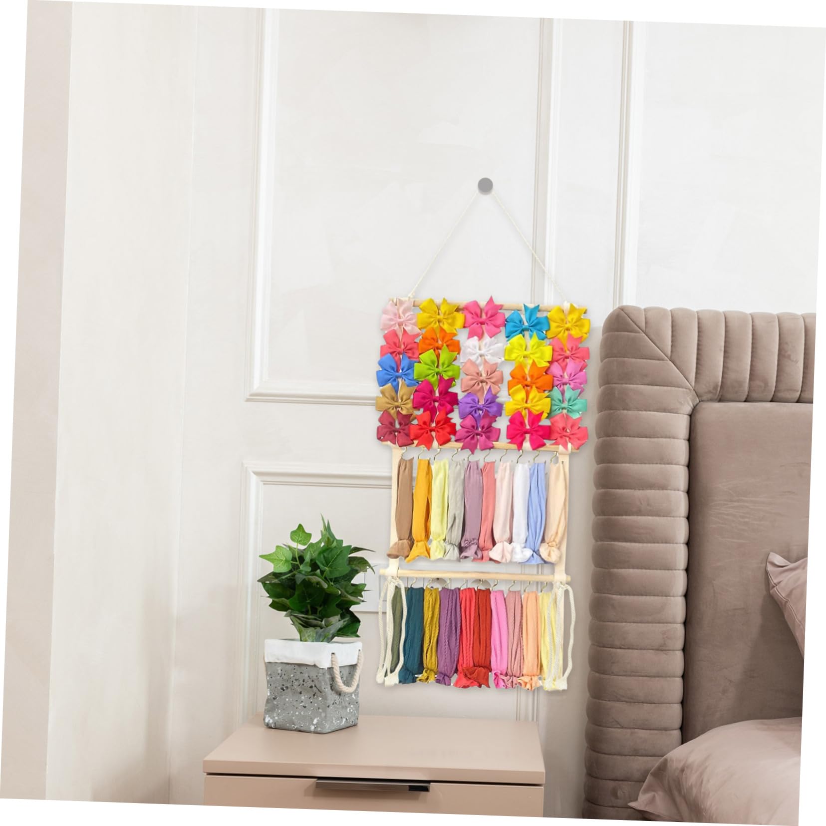 wystrój boho nakrycia głowy scrunchie uchwyt organizator wieszak na włosy stojak dekoracje ścienne lina bawełniana opaska do włosów organizer dla dziewczynek biżuteria dziecięca muszka instrukcja deko